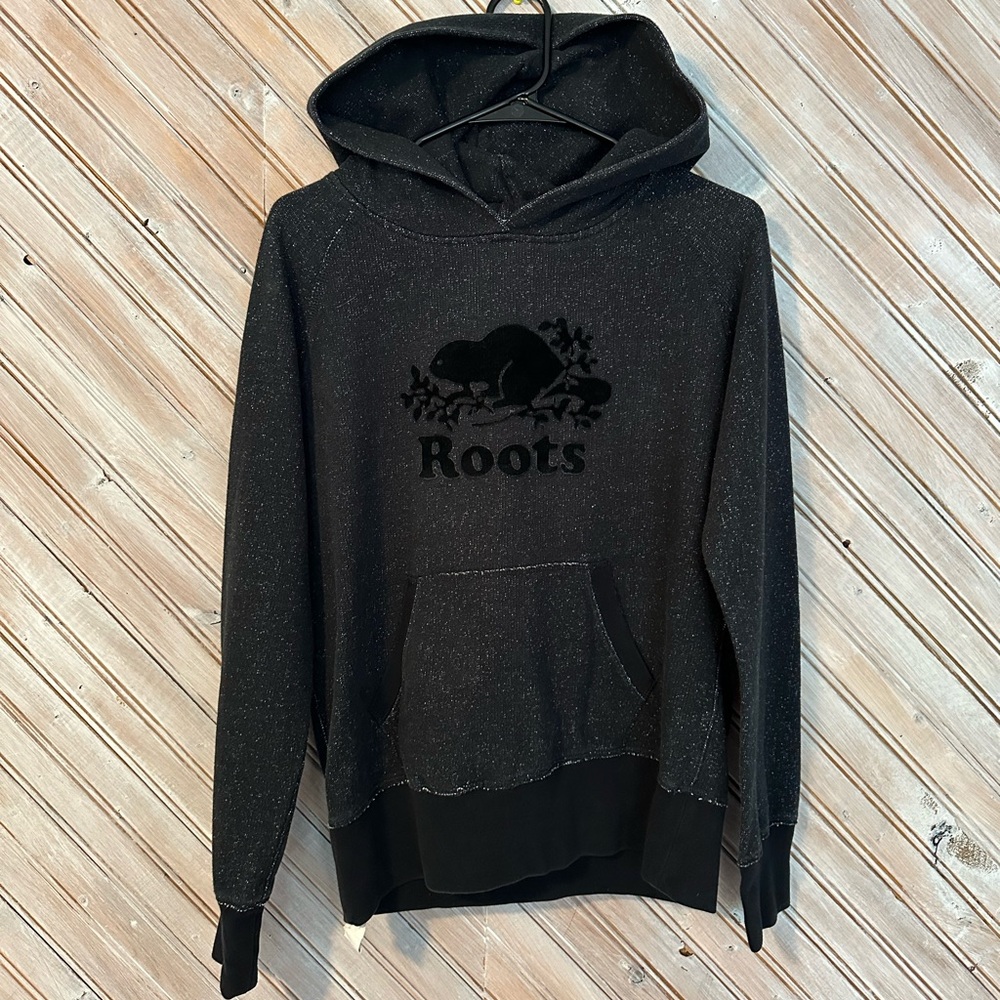 Roots Charcoal Black Salt & Pepper Canada Men's Hoodie Beaver Logo Front Pocket